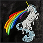 Machine embroidery of unicorn and 3D rainbow on the skin