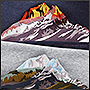 Machine embroidery of mountains on a cut for sweatshirts