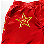 Machine embroidery on shorts of Soviet symbols 