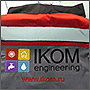 Embroidery of IKOM engineering logo on the back of coveralls