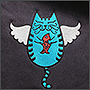 Photo of embroidered flying cat with a fish