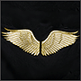 Photo of embroidery of golden wings on a sweatshirt