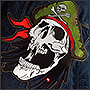 Machine embroidery stripe in the form of a pirate skull
