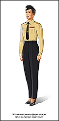 Летняя повседневная форма военнослужащих женского пола ВМФ, в брюках и блузке с длинным рукавом